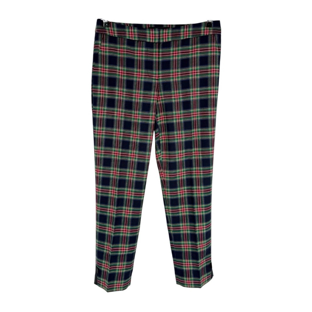 Talbots Tartan Plaid Pants Womens Size 2P Navy Red Wool Blend Bow Accent